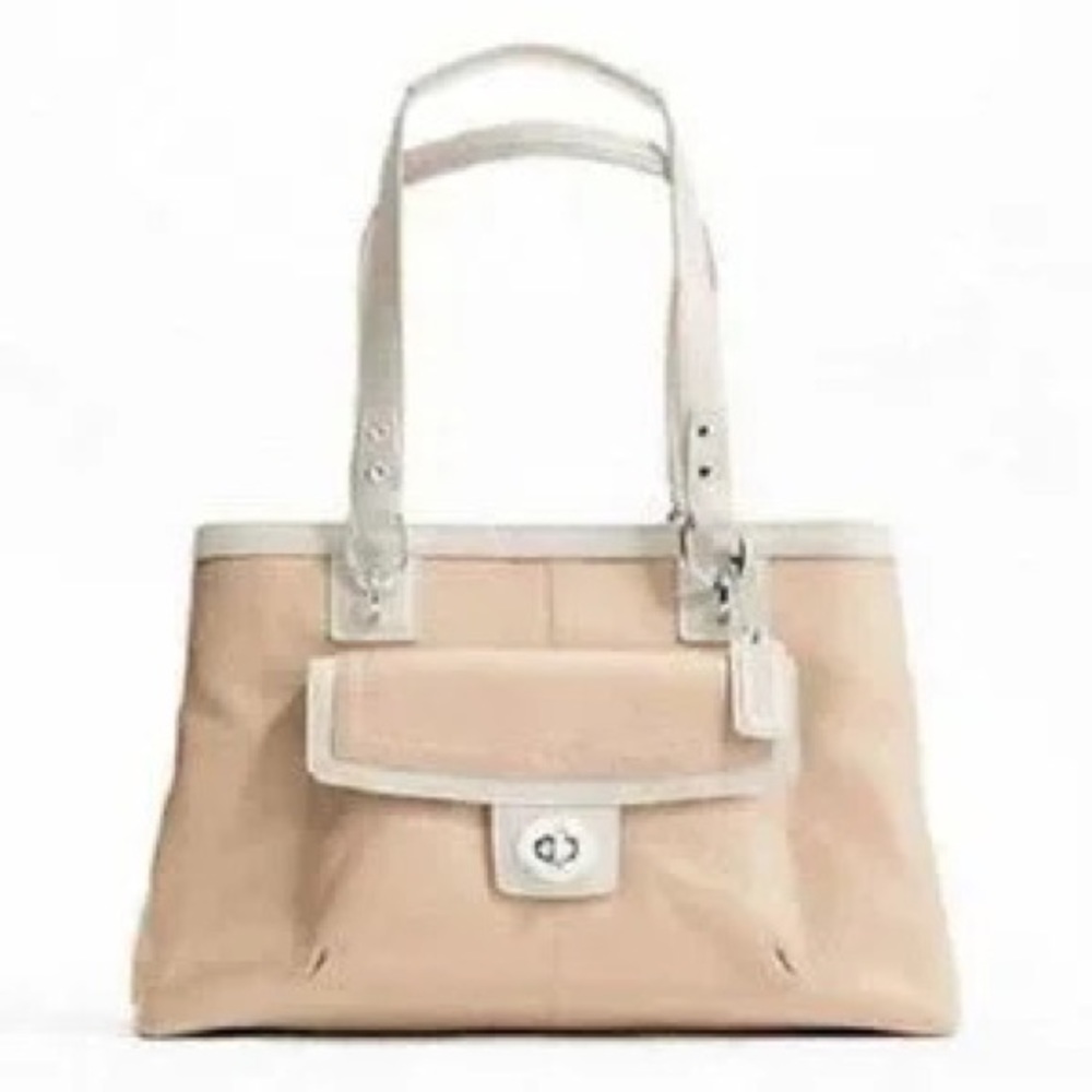 COACH PENELOPE PEBBLED LEATHER TOTE, SHOULDER BAG in cream/tan